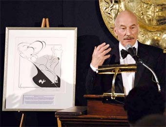 Patrick Stewart at the National Arts Club after accepting the 2008 Gielgud Award